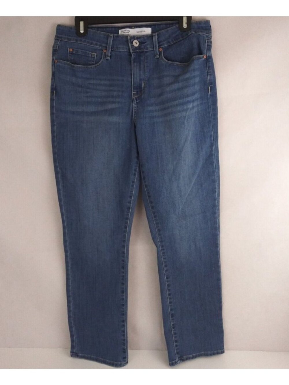 Signature Levi Strauss Mid Rise Slim Women's Distressed Whiskered Jeans 30x27
